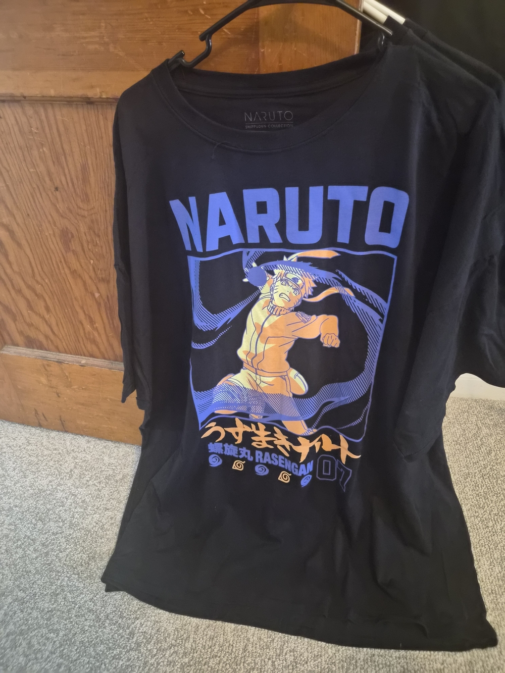 Naruto Men's Black Short-Sleeve Graphic Tee with Blue and Orange Print